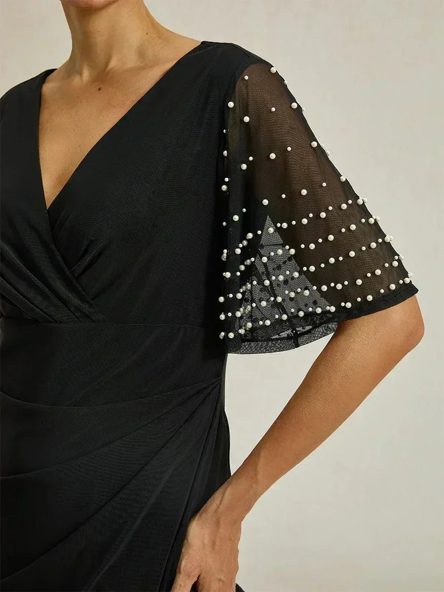 Vestido formal elegante con mangas fluidas adornadas - Nhaura