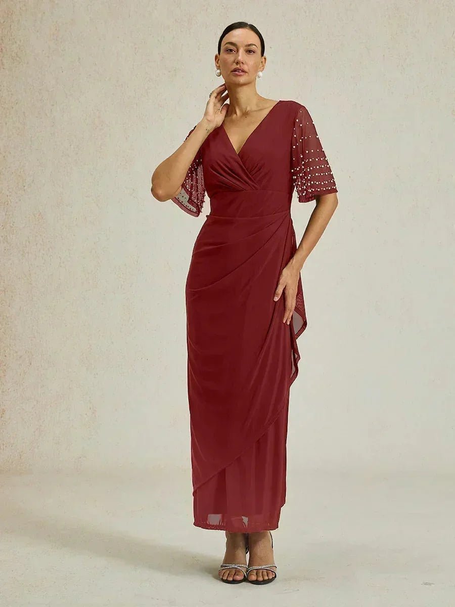Vestido formal elegante con mangas fluidas adornadas - Nhaura
