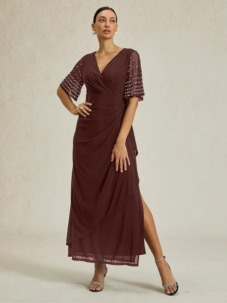 Vestido formal elegante con mangas fluidas adornadas - Nhaura