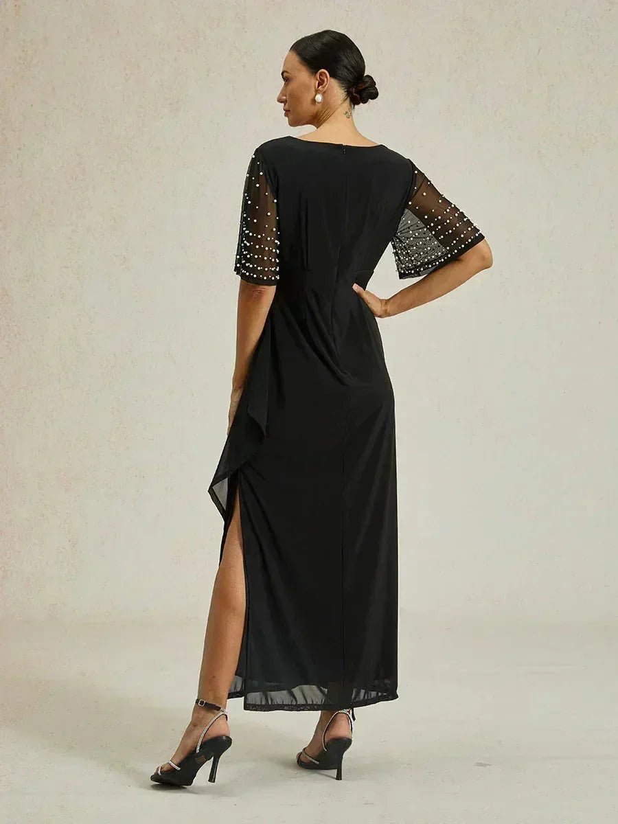 Vestido formal elegante con mangas fluidas adornadas - Nhaura