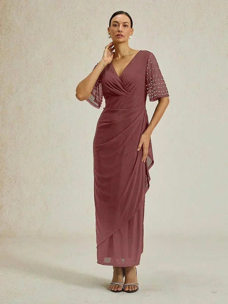 Vestido formal elegante con mangas fluidas adornadas - Nhaura