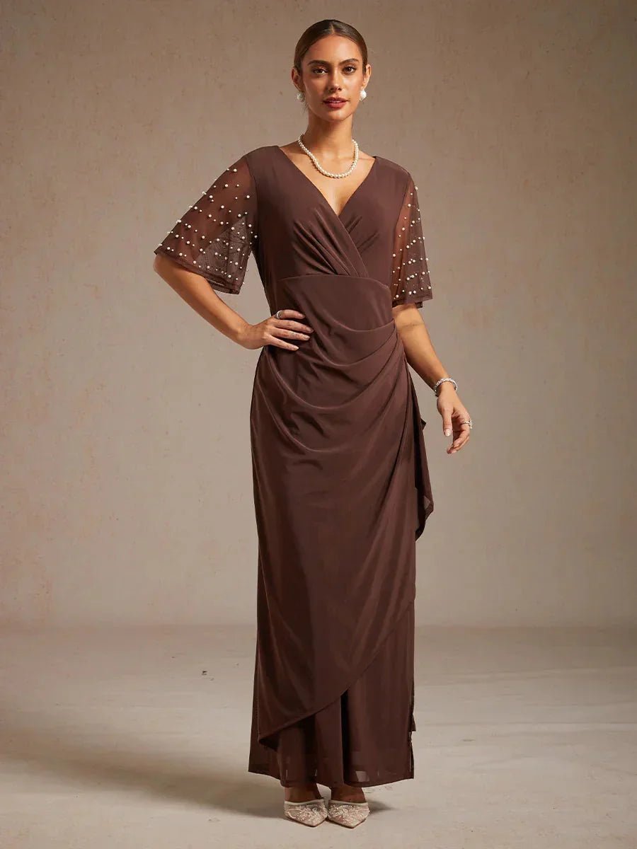 Vestido formal elegante con mangas fluidas adornadas - Nhaura