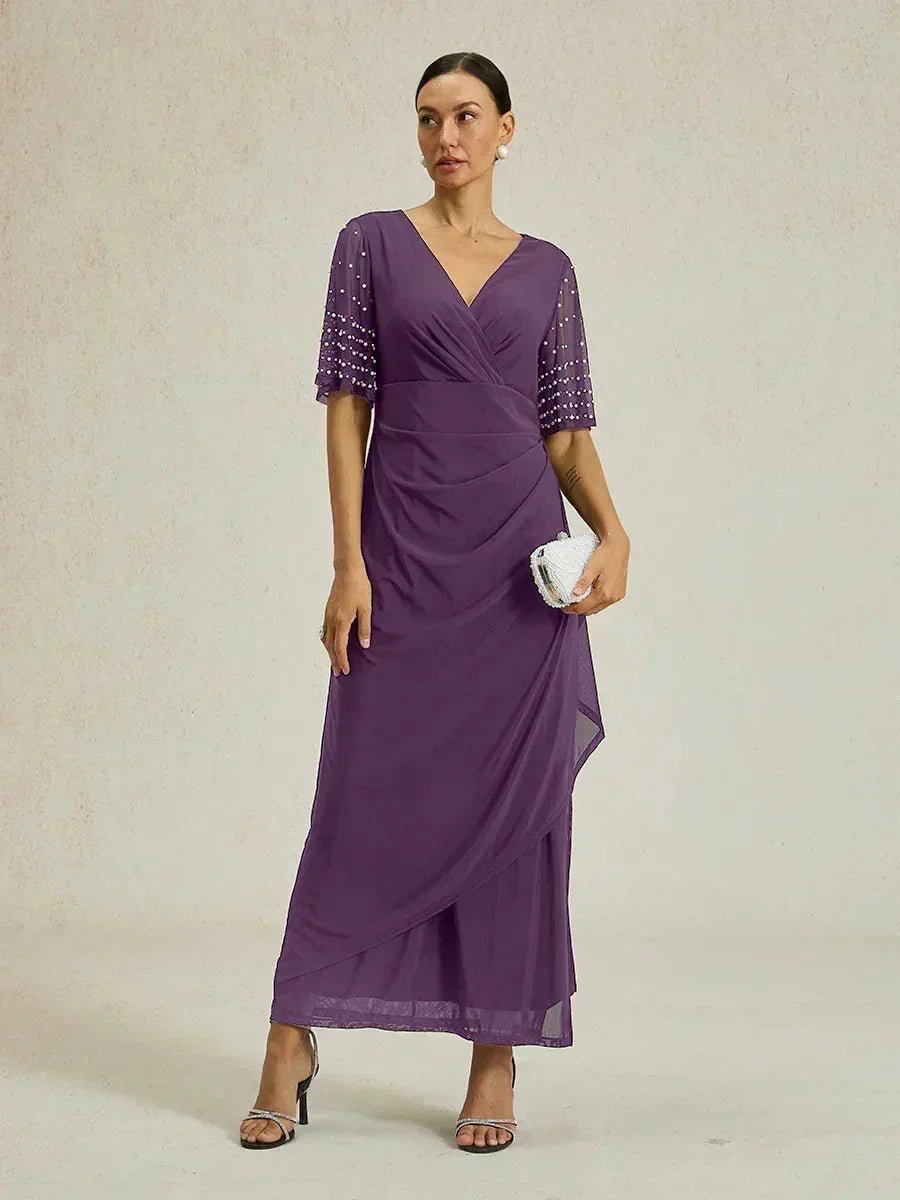 Vestido formal elegante con mangas fluidas adornadas - Nhaura
