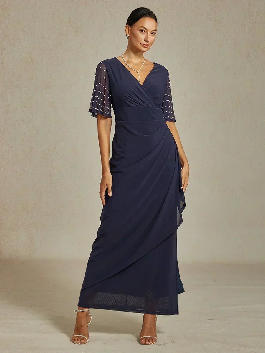 Vestido formal elegante con mangas fluidas adornadas - Nhaura