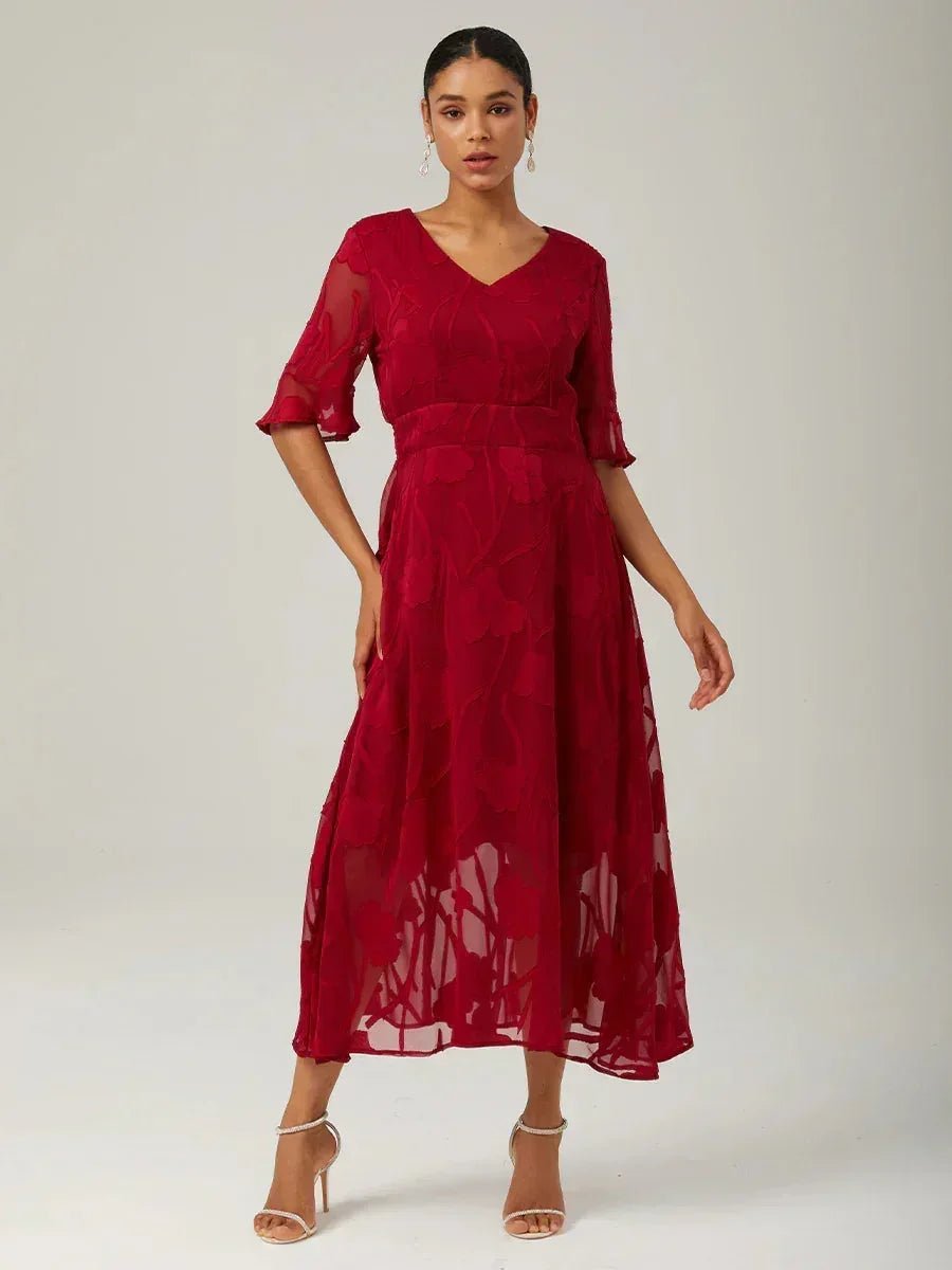 Vestido largo de encaje con volantes fluidos - Nhaura