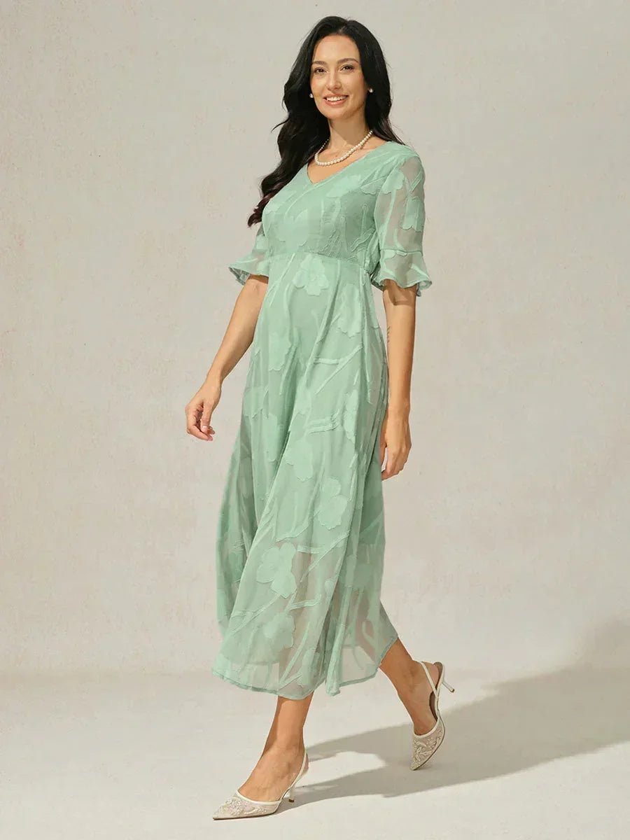 Vestido largo de encaje con volantes fluidos - Nhaura