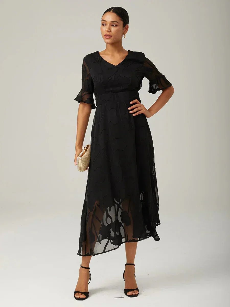 Vestido largo de encaje con volantes fluidos - Nhaura