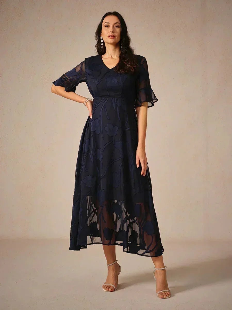 Vestido largo de encaje con volantes fluidos - Nhaura