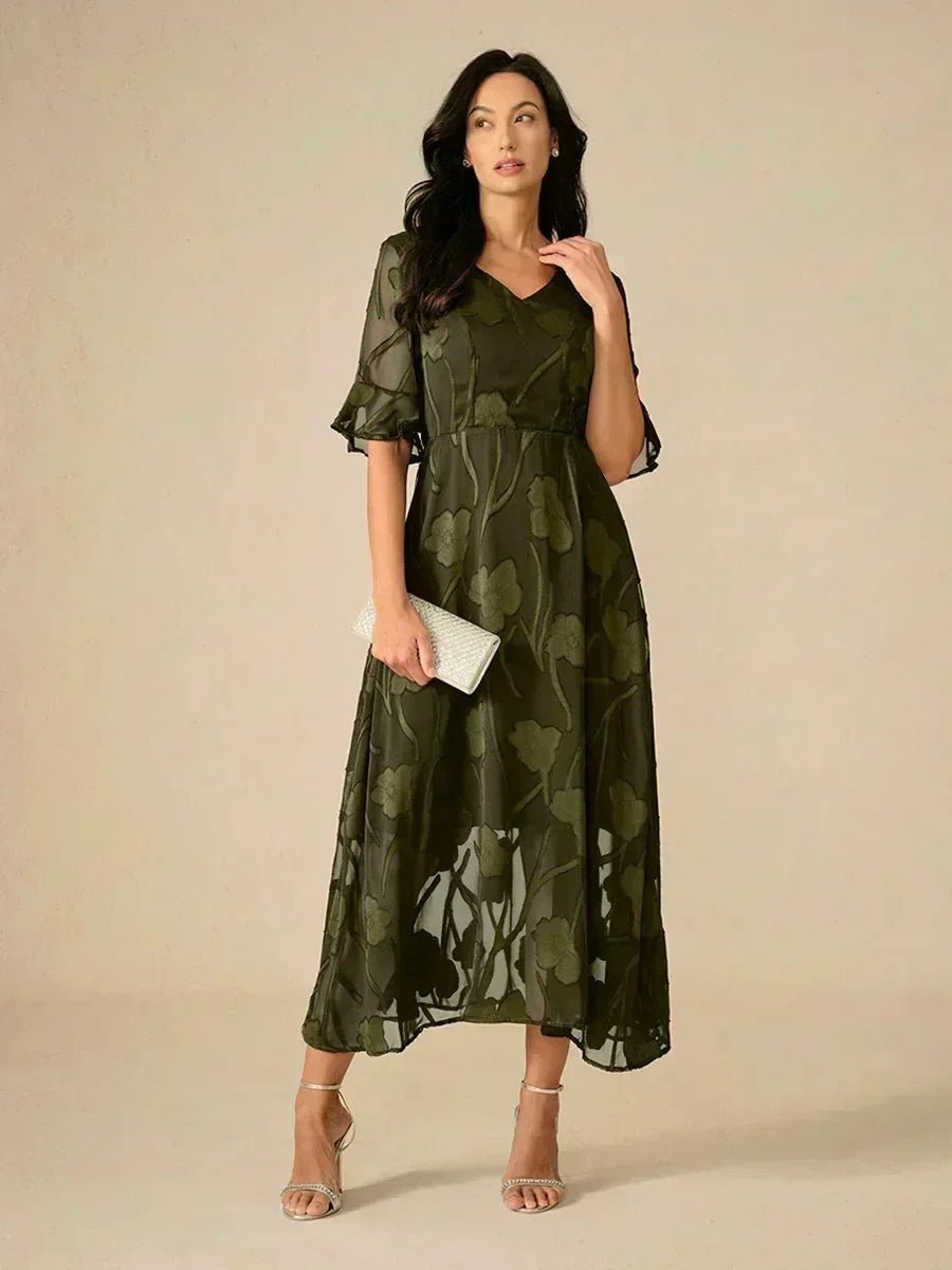 Vestido largo de encaje con volantes fluidos - Nhaura