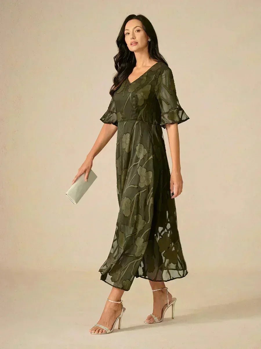 Vestido largo de encaje con volantes fluidos - Nhaura