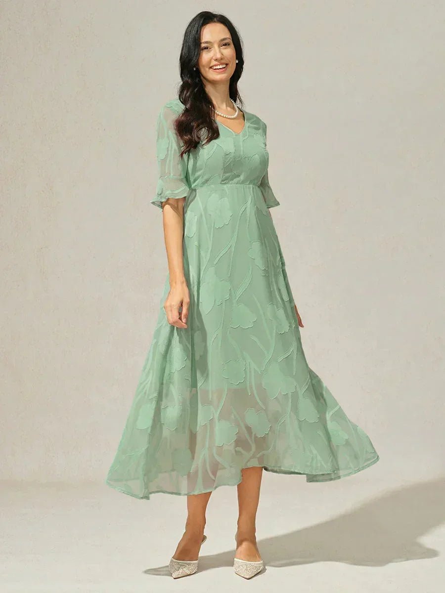 Vestido largo de encaje con volantes fluidos - Nhaura