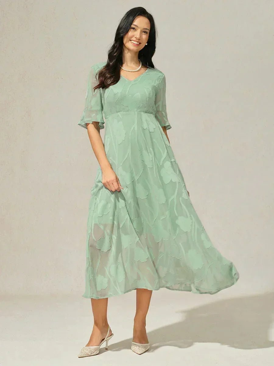 Vestido largo de encaje con volantes fluidos - Nhaura