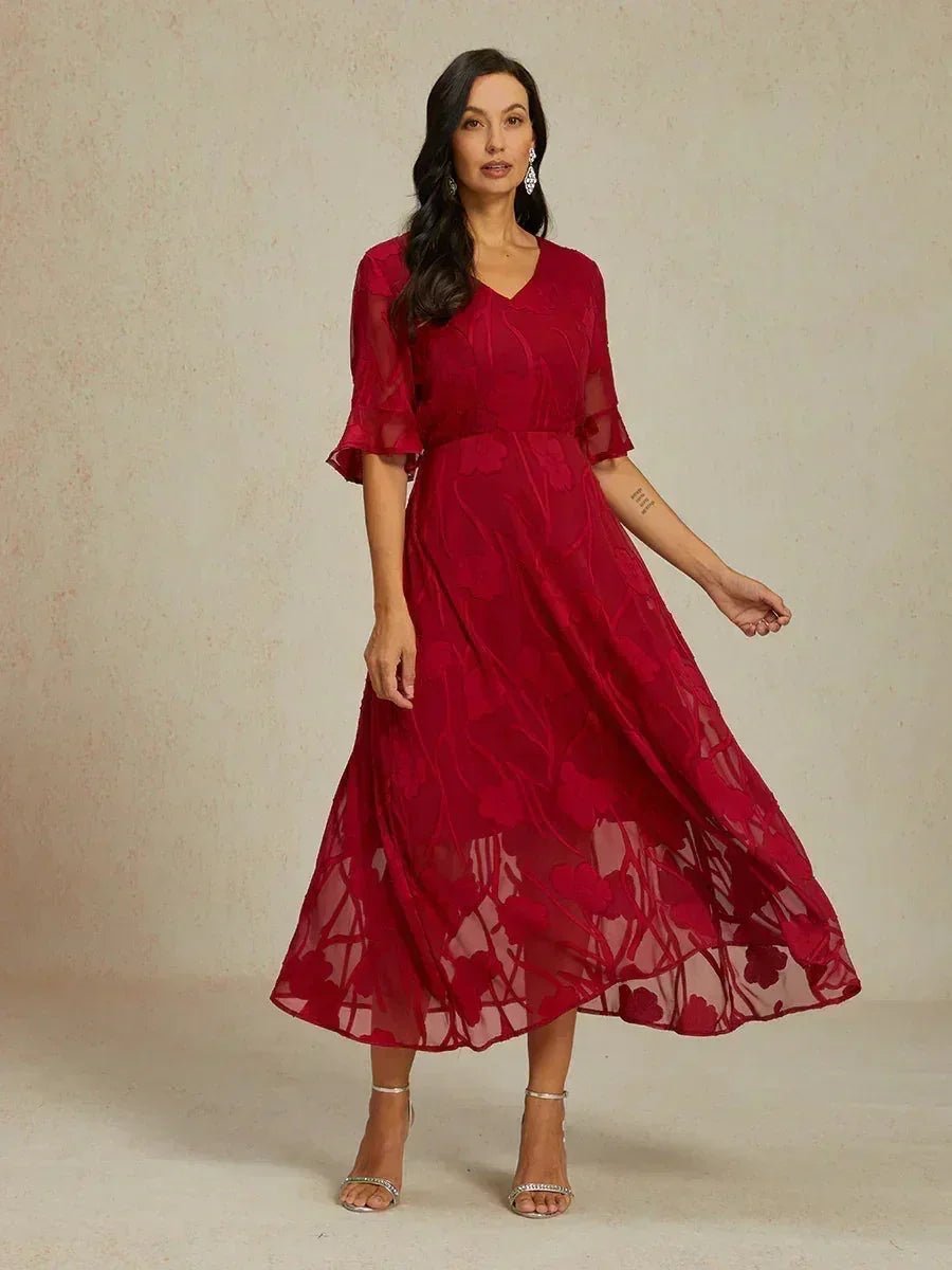 Vestido largo de encaje con volantes fluidos - Nhaura