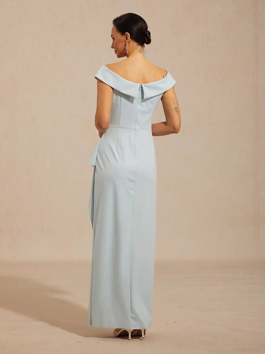 Vestido largo de hombros descubiertos con fruncido y adorno de strass - Nhaura