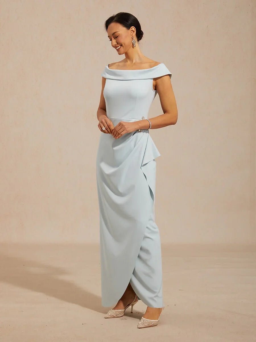 Vestido largo de hombros descubiertos con fruncido y adorno de strass - Nhaura