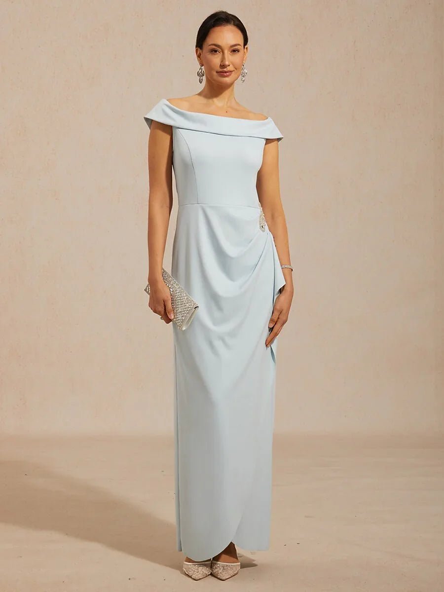 Vestido largo de hombros descubiertos con fruncido y adorno de strass - Nhaura