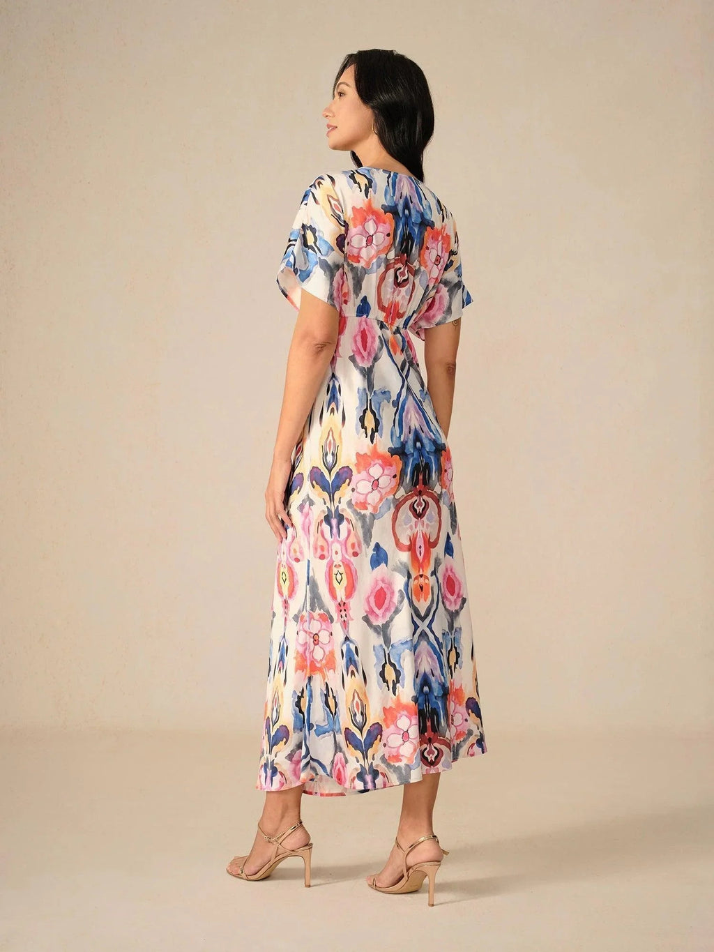 Vestido largo de satén con estampado marmoleado tie-dye - Nhaura