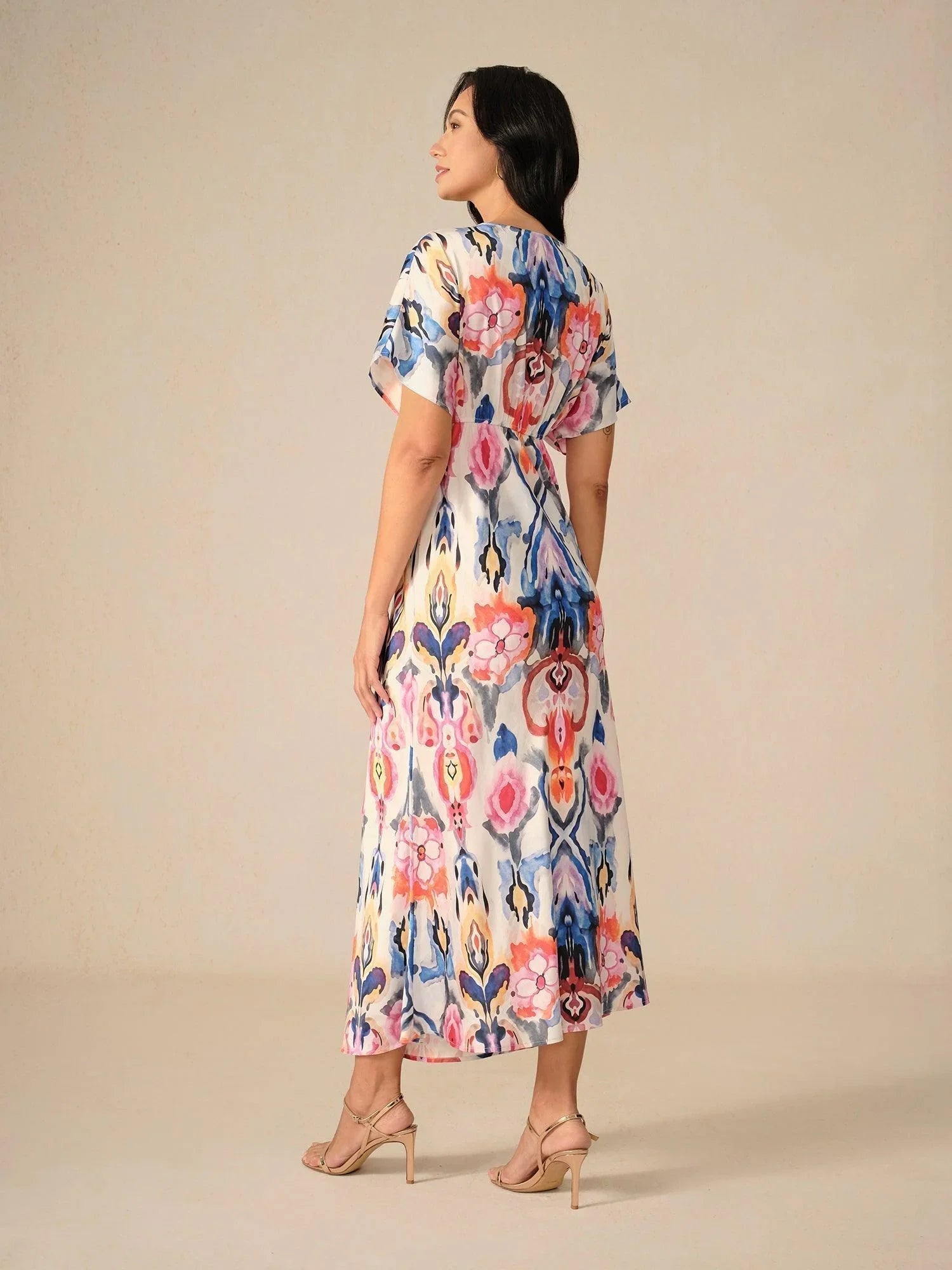 Vestido largo de satén con estampado marmoleado tie-dye - Nhaura