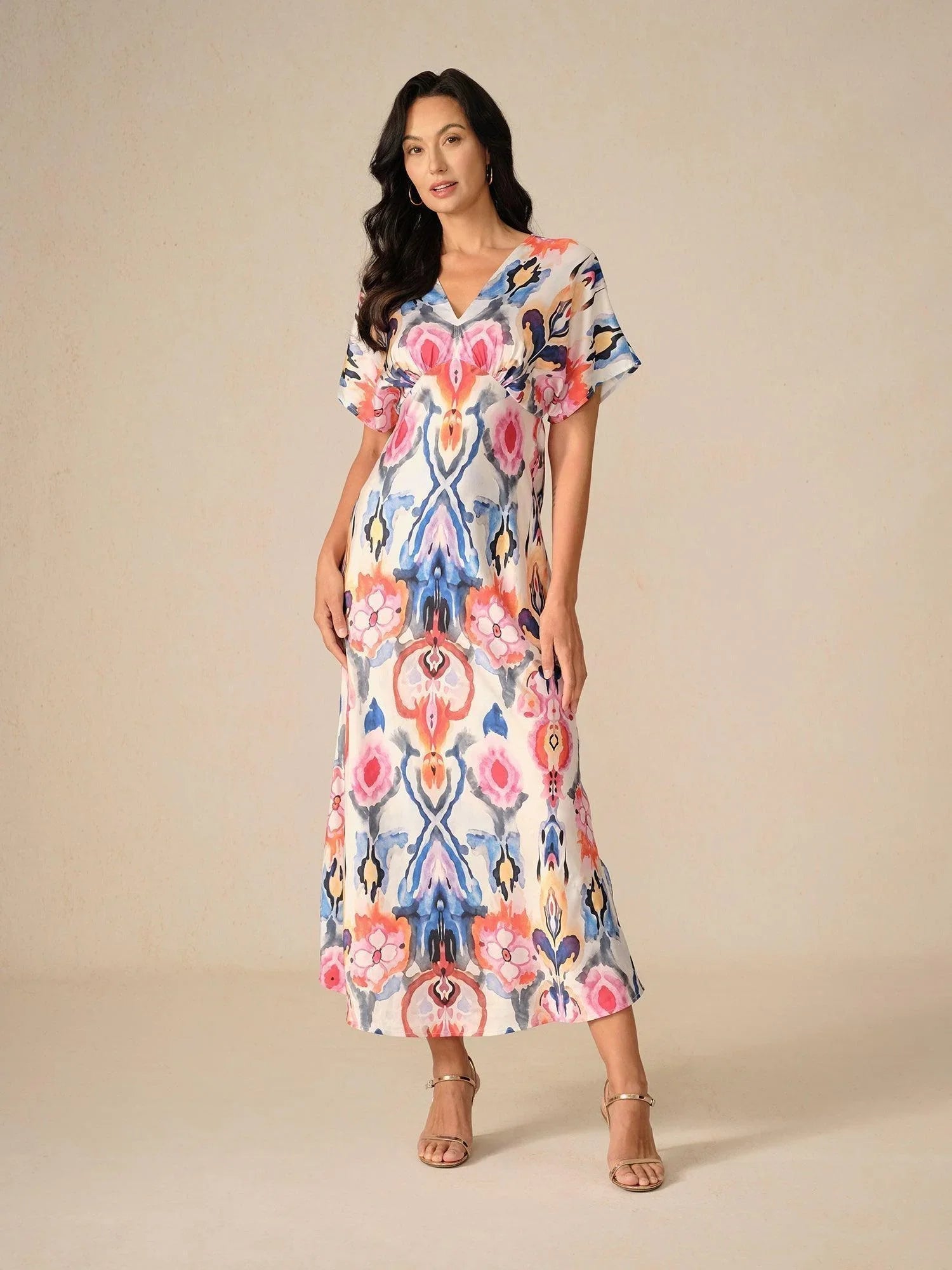 Vestido largo de satén con estampado marmoleado tie-dye - Nhaura