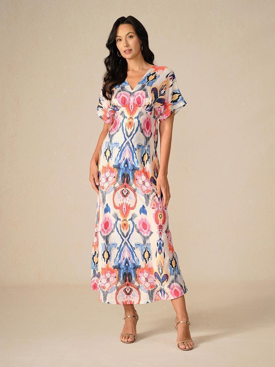 Vestido largo de satén con estampado marmoleado tie-dye - Nhaura