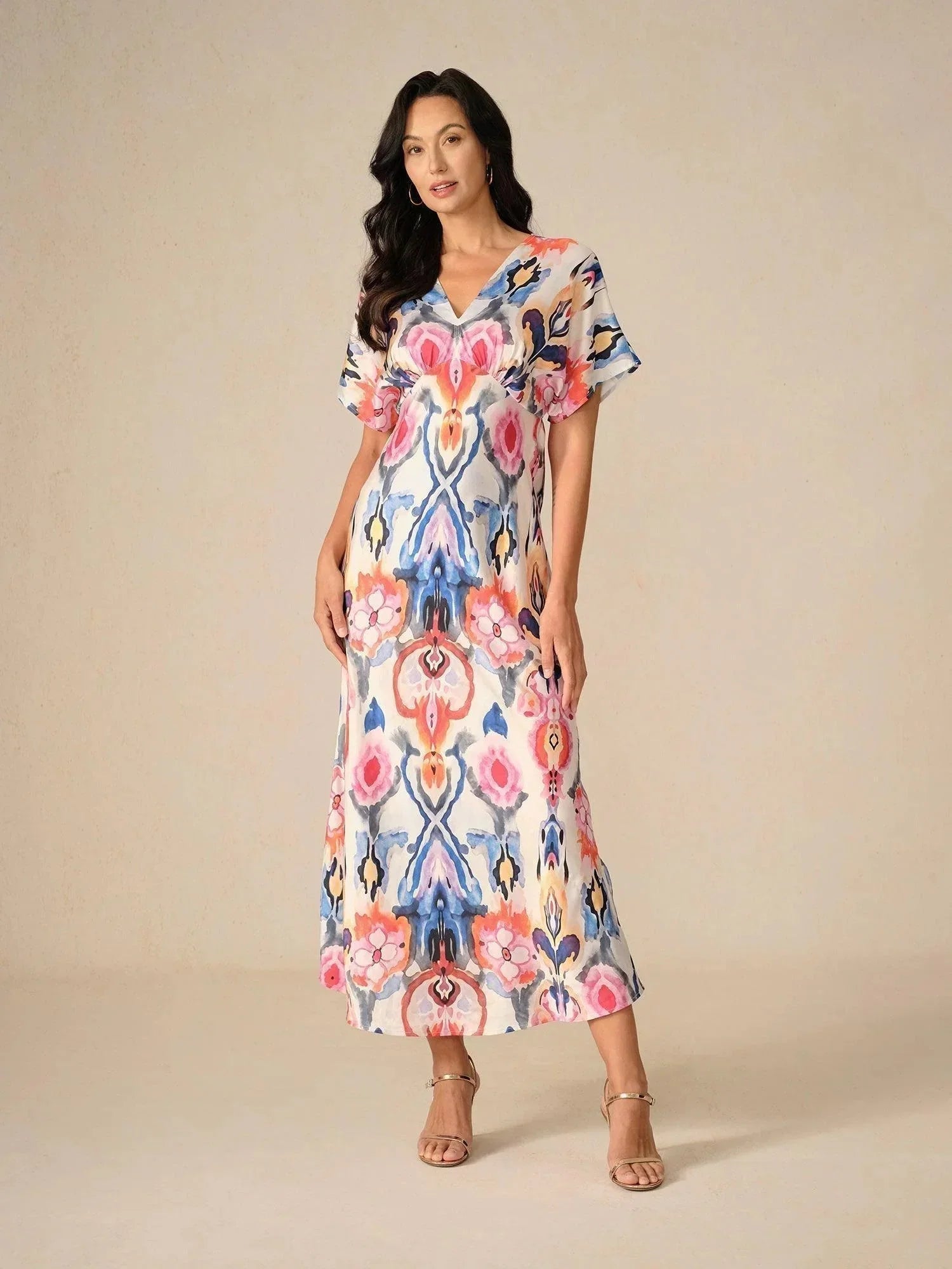 Vestido largo de satén con estampado marmoleado tie-dye - Nhaura