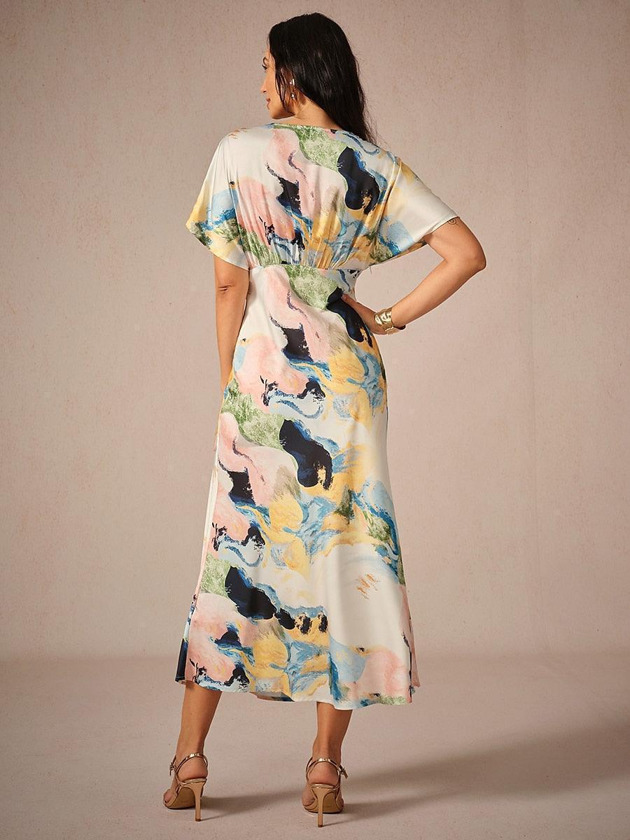 Vestido largo de satén con estampado marmoleado tie-dye - Nhaura