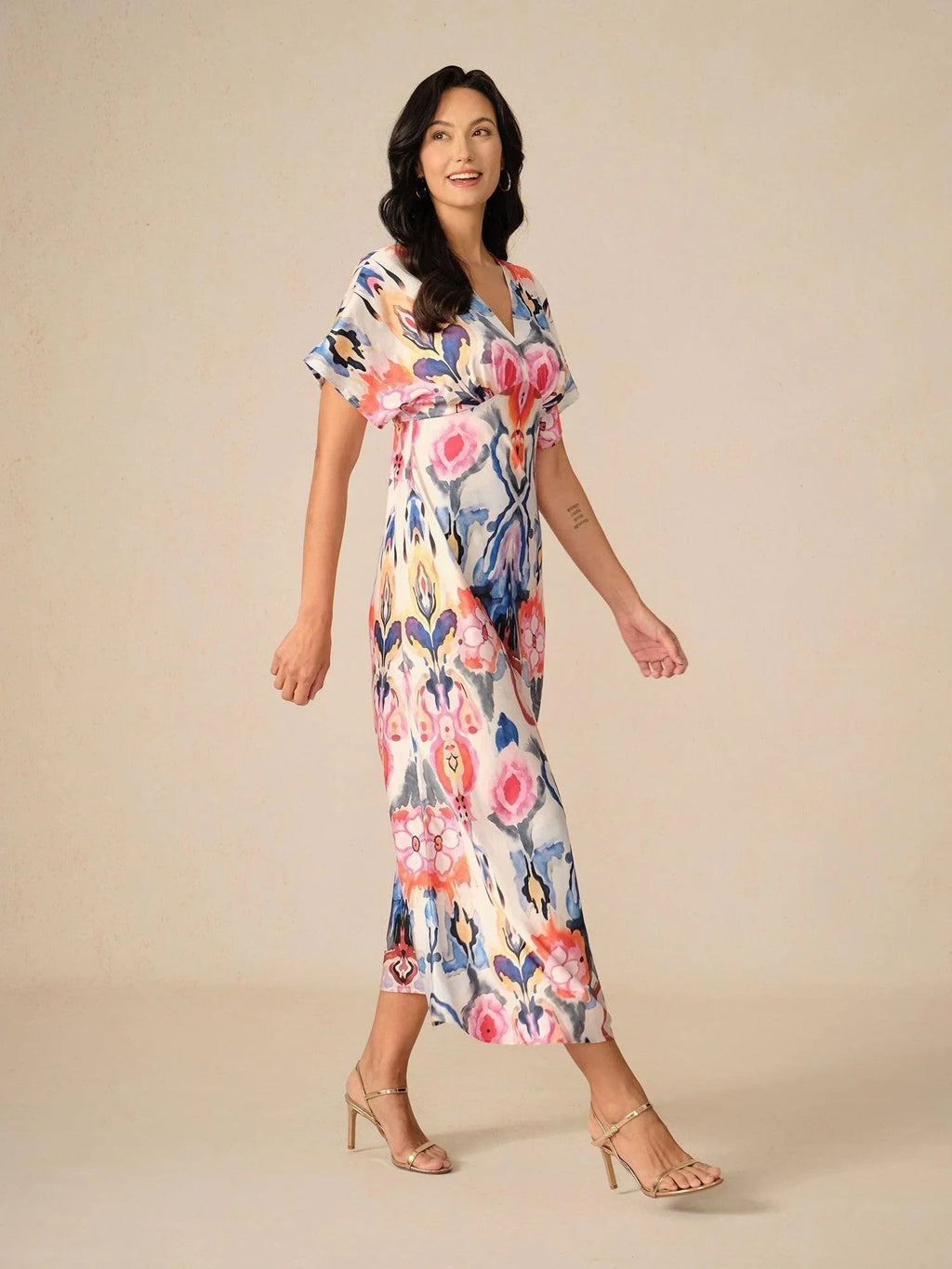 Vestido largo de satén con estampado marmoleado tie-dye - Nhaura