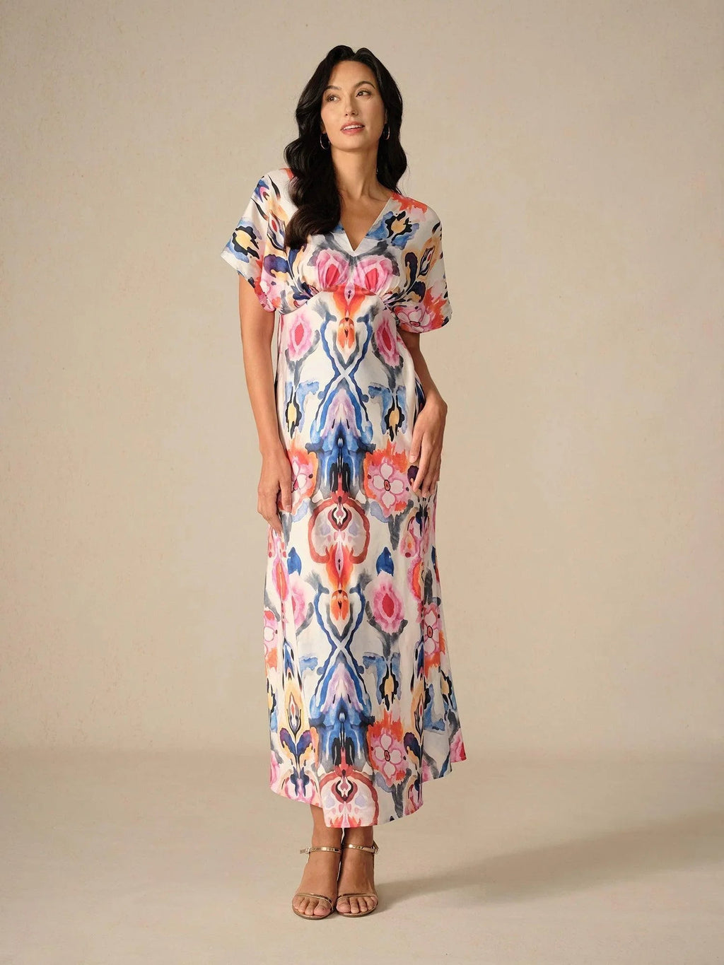 Vestido largo de satén con estampado marmoleado tie-dye - Nhaura