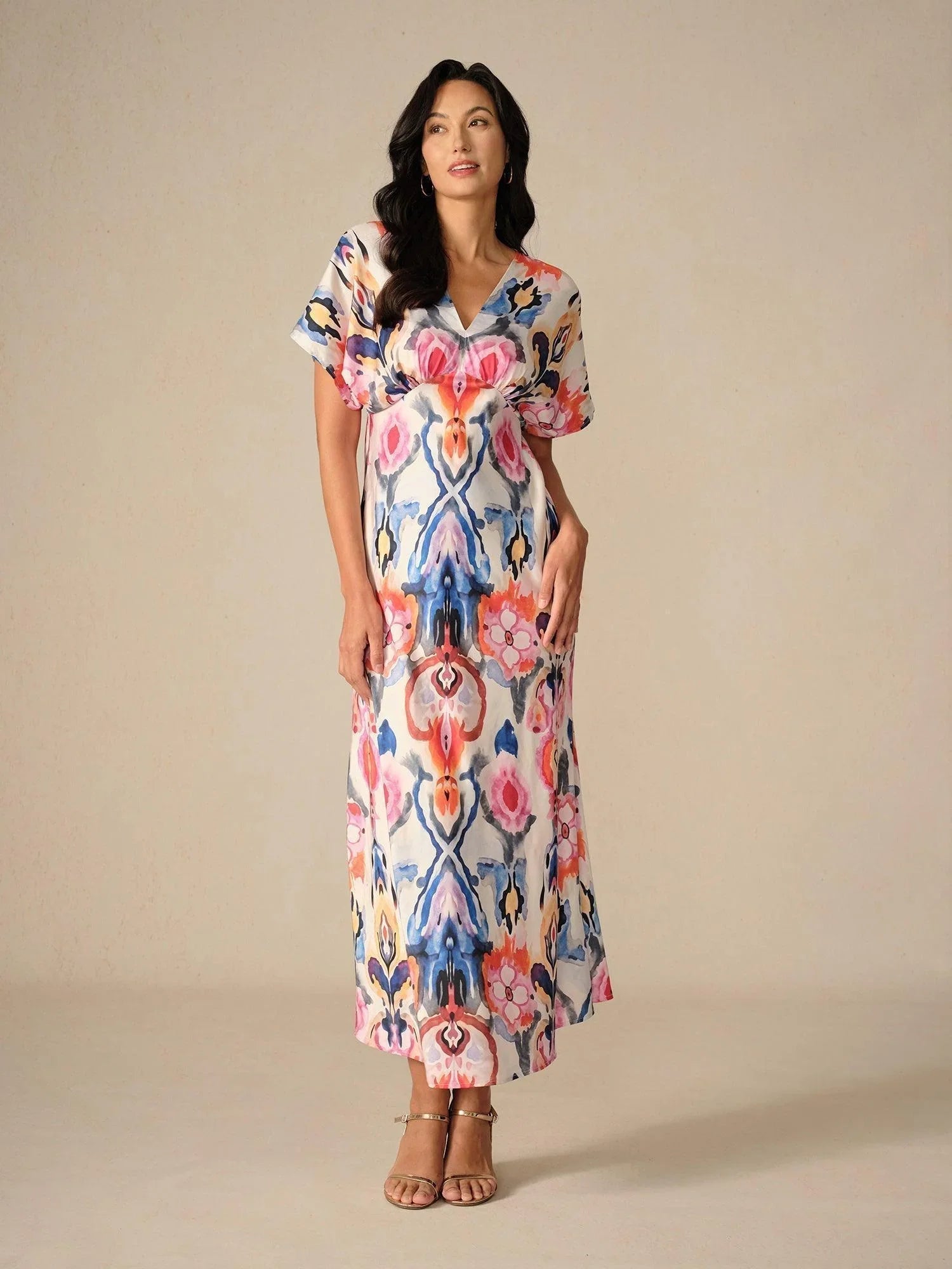 Vestido largo de satén con estampado marmoleado tie-dye - Nhaura
