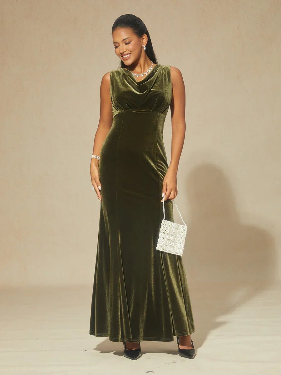 Vestido largo de terciopelo elástico sin mangas - Nhaura