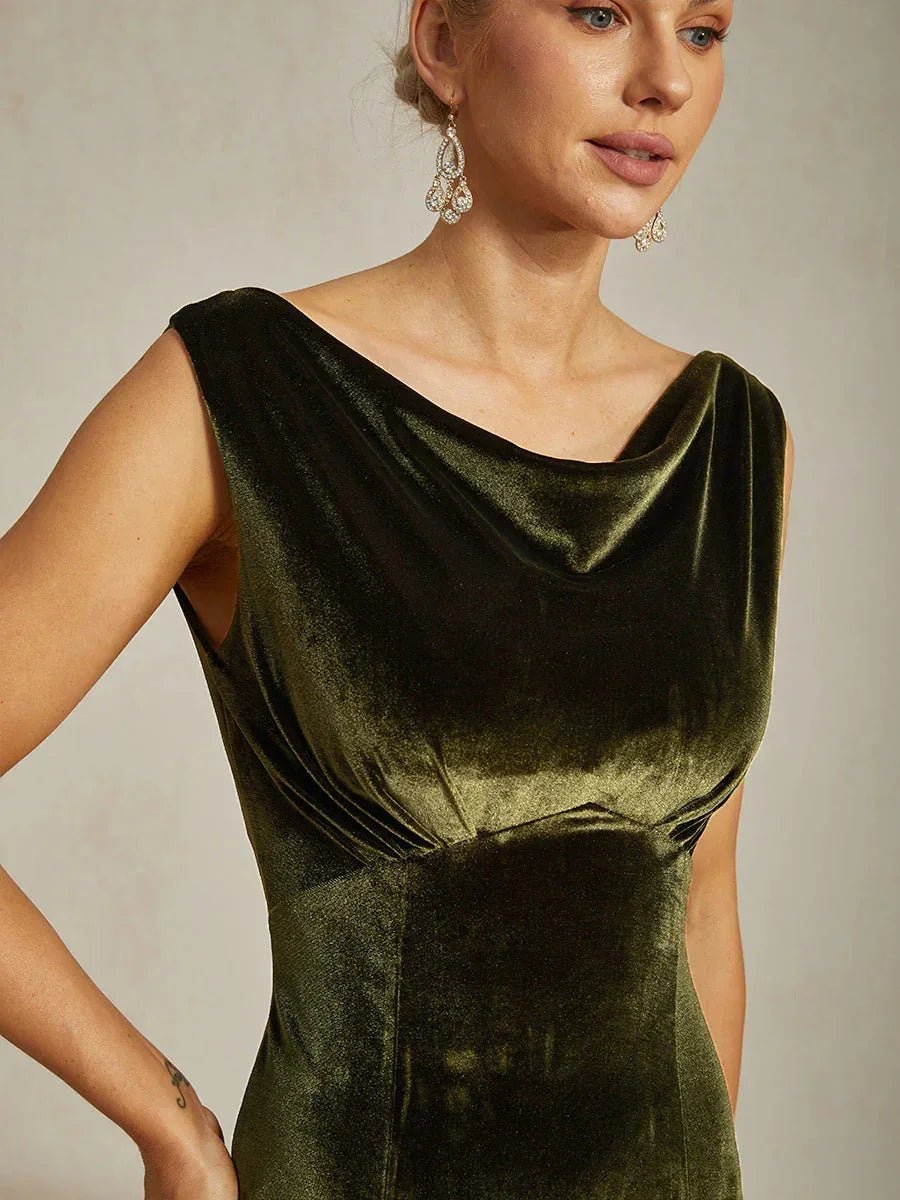 Vestido largo de terciopelo elástico sin mangas - Nhaura