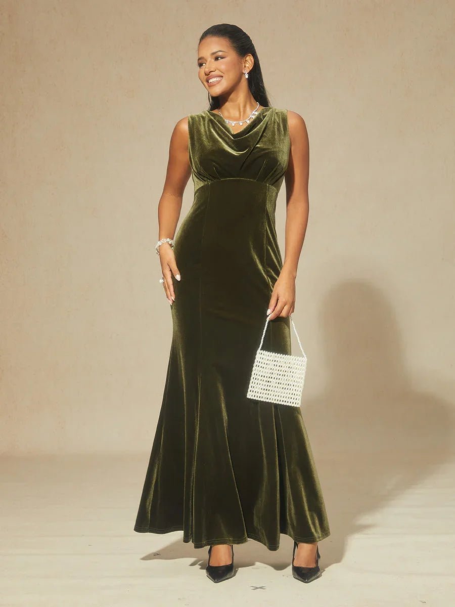 Vestido largo de terciopelo elástico sin mangas - Nhaura