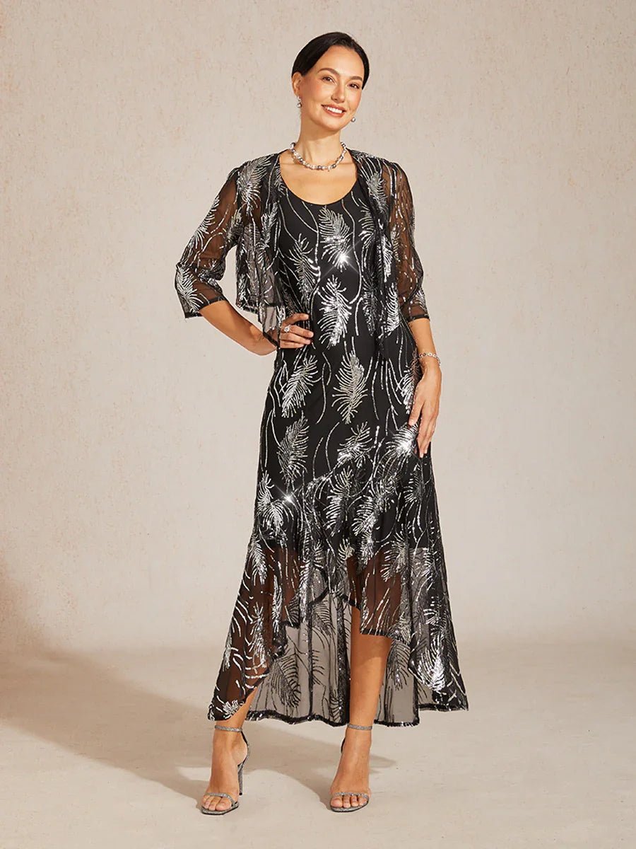 Vestido largo evasé sin mangas con tul de lentejuelas - Nhaura