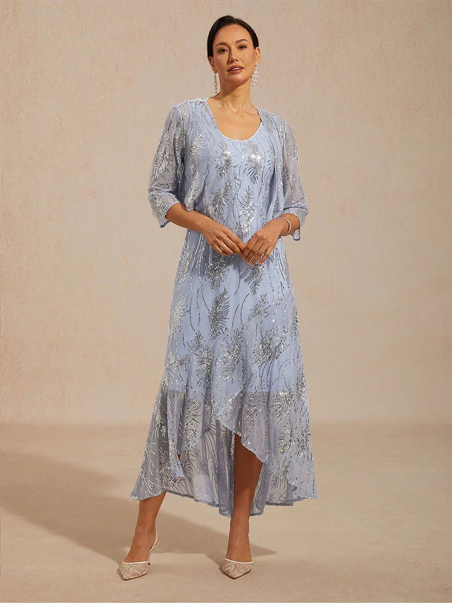 Vestido largo evasé sin mangas con tul de lentejuelas - Nhaura
