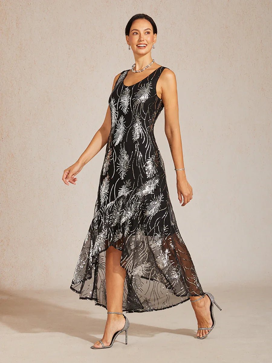 Vestido largo evasé sin mangas con tul de lentejuelas - Nhaura