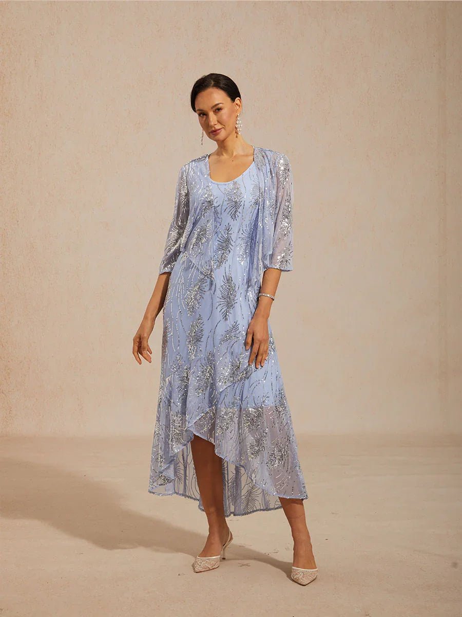 Vestido largo evasé sin mangas con tul de lentejuelas - Nhaura