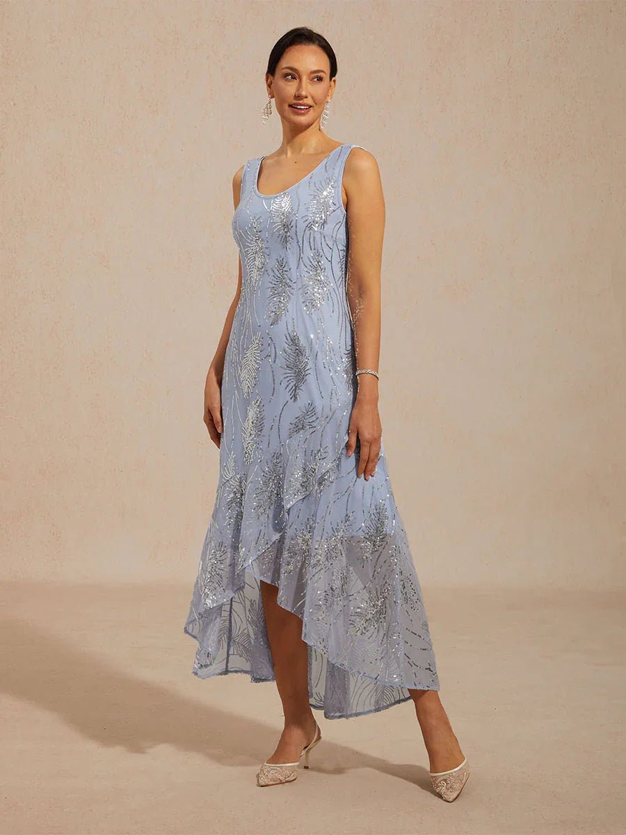 Vestido largo evasé sin mangas con tul de lentejuelas - Nhaura