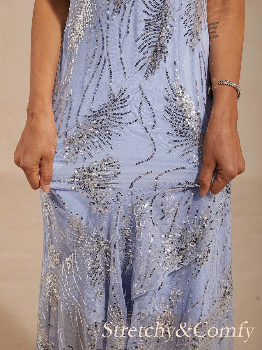 Vestido largo evasé sin mangas con tul de lentejuelas - Nhaura