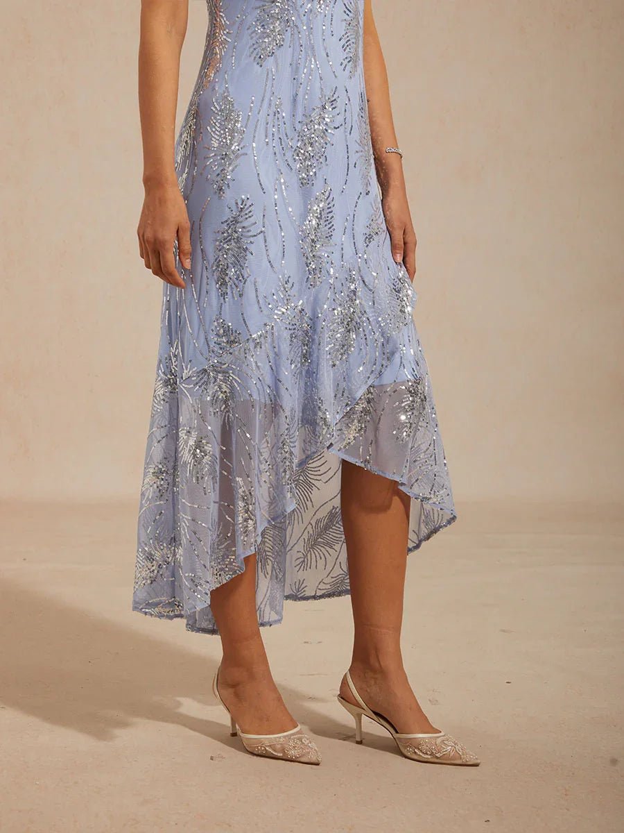 Vestido largo evasé sin mangas con tul de lentejuelas - Nhaura