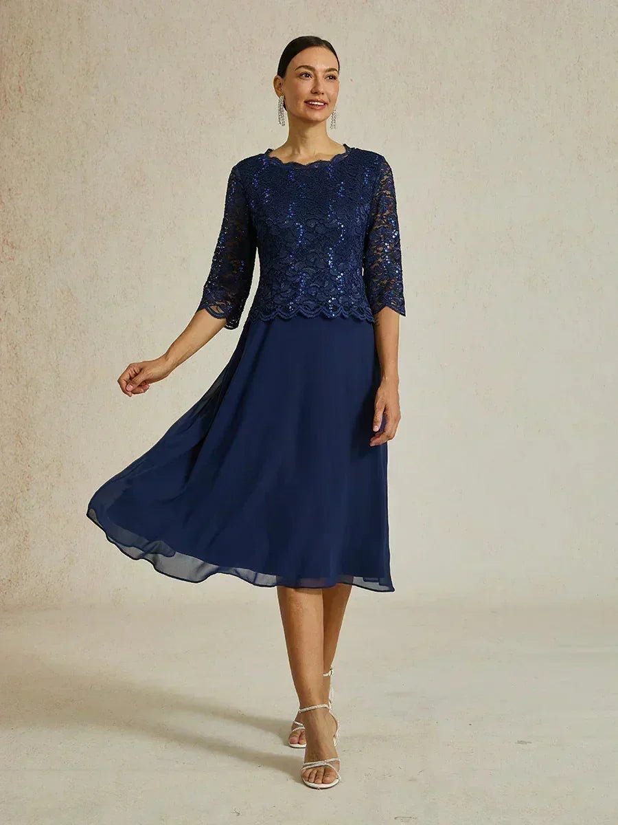 Vestido largo té elegante de encaje y gasa - Nhaura