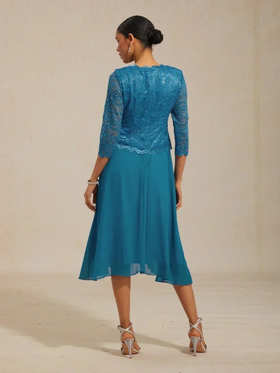 Vestido largo té elegante de encaje y gasa - Nhaura