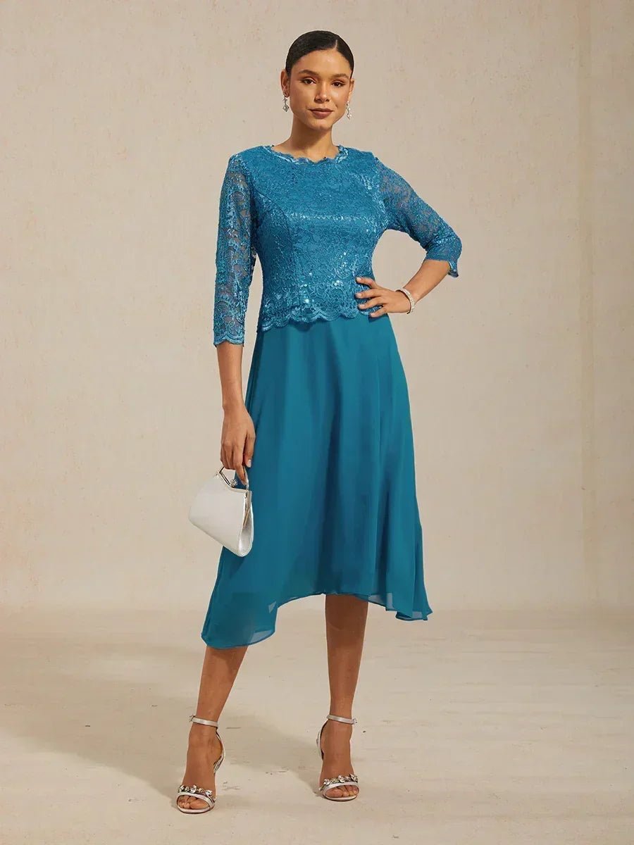 Vestido largo té elegante de encaje y gasa - Nhaura