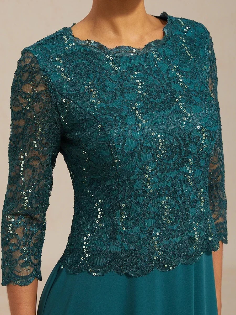 Vestido largo té elegante de encaje y gasa - Nhaura