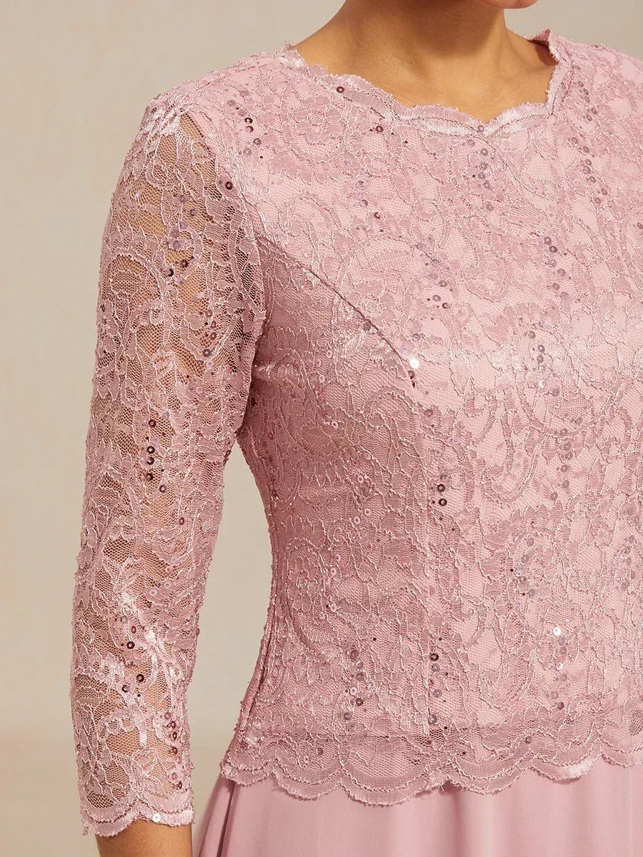 Vestido largo té elegante de encaje y gasa - Nhaura