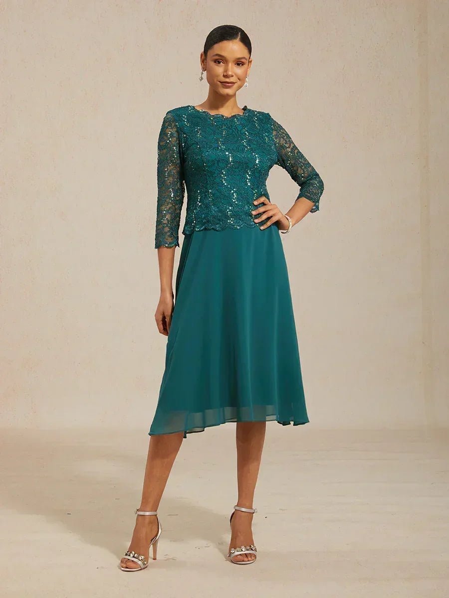 Vestido largo té elegante de encaje y gasa - Nhaura