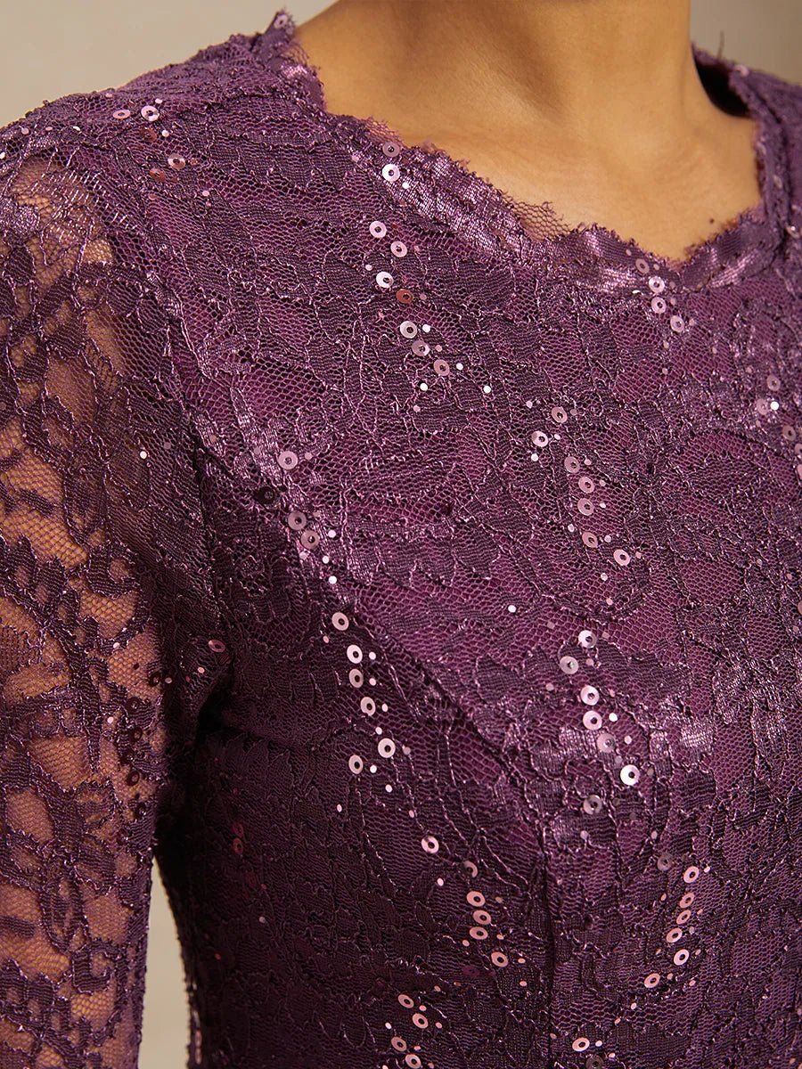 Vestido largo té elegante de encaje y gasa - Nhaura