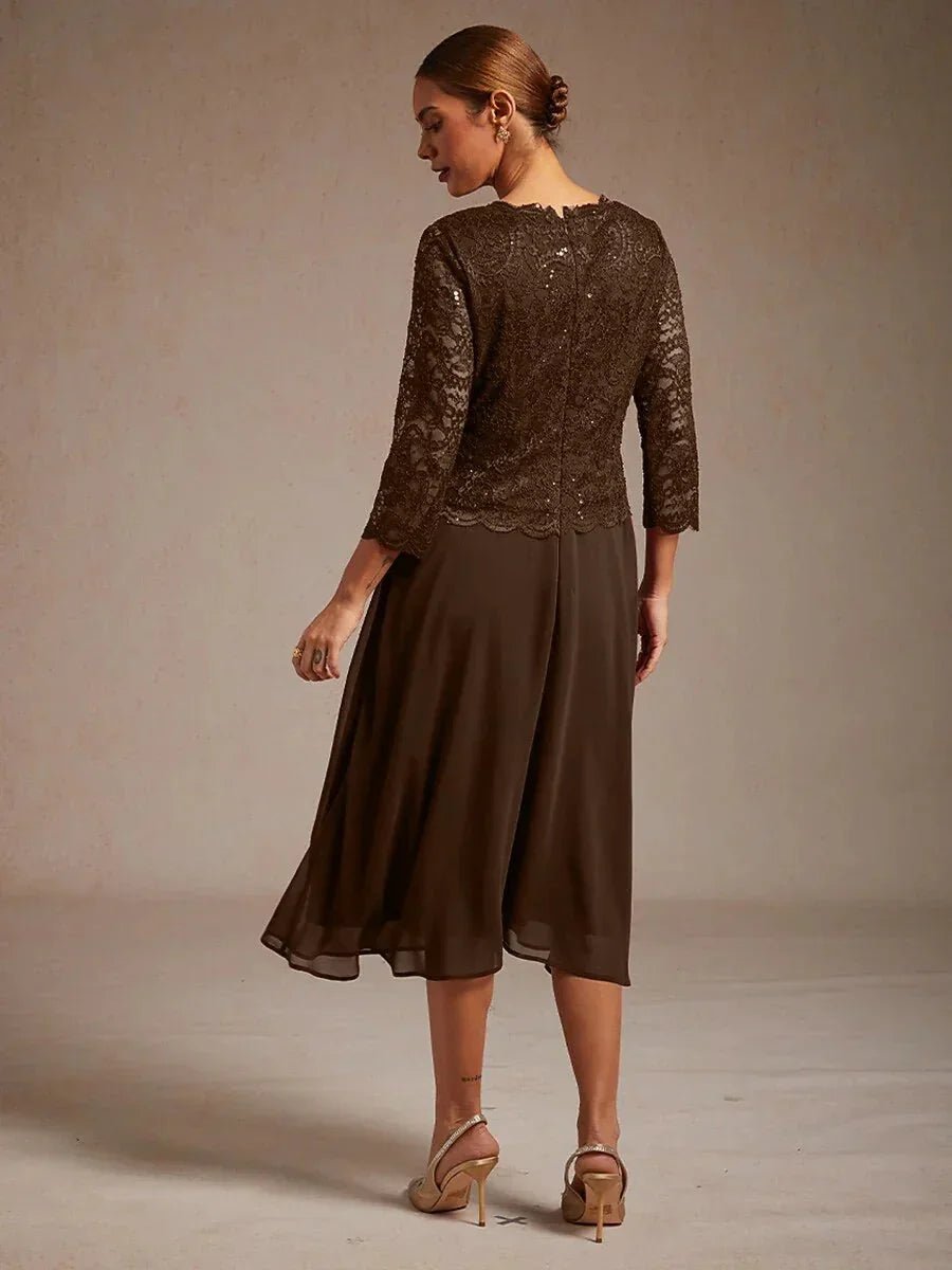 Vestido largo té elegante de encaje y gasa - Nhaura