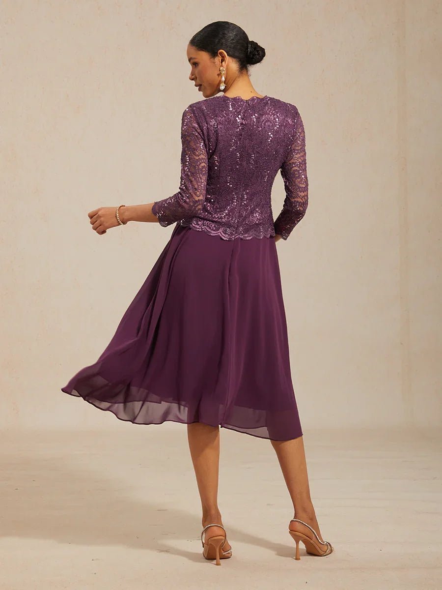 Vestido largo té elegante de encaje y gasa - Nhaura