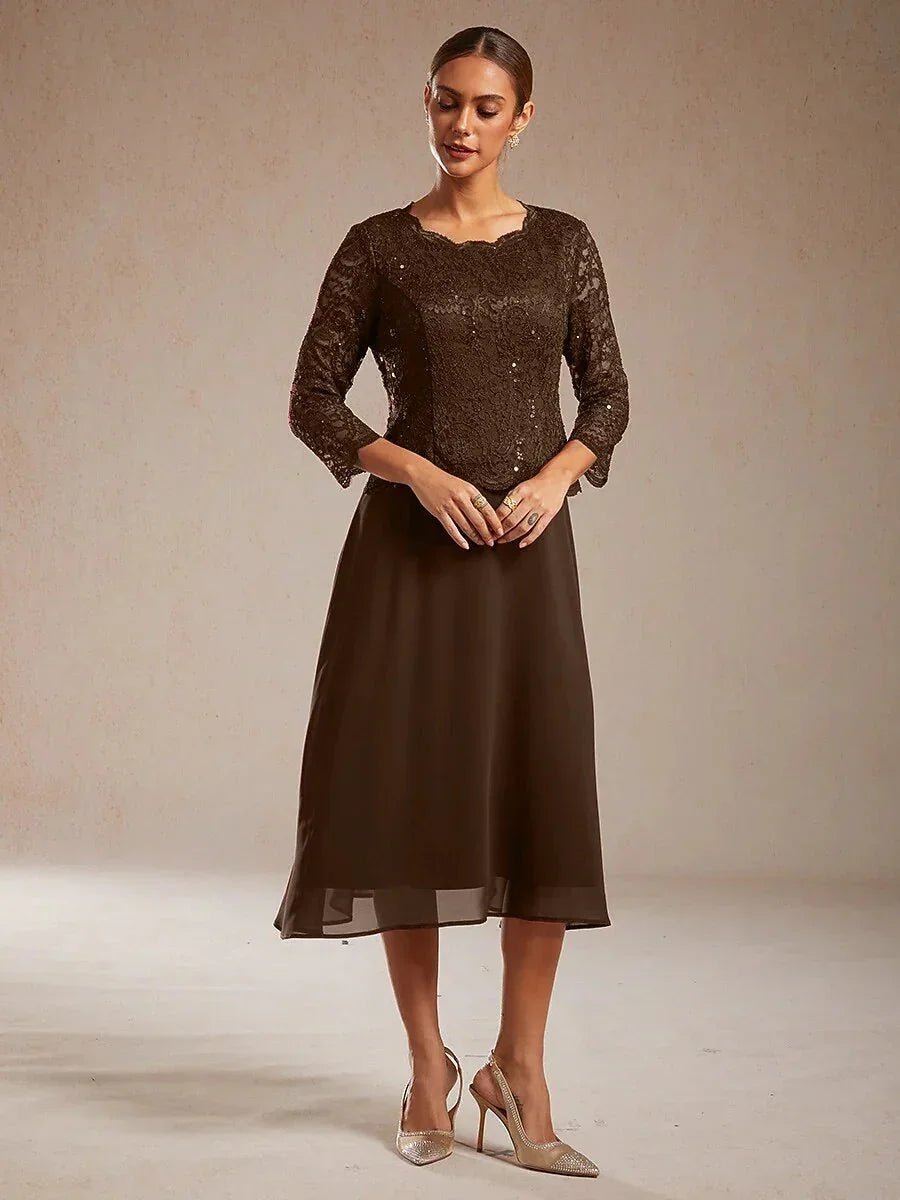 Vestido largo té elegante de encaje y gasa - Nhaura