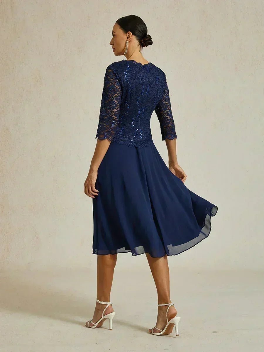 Vestido largo té elegante de encaje y gasa - Nhaura